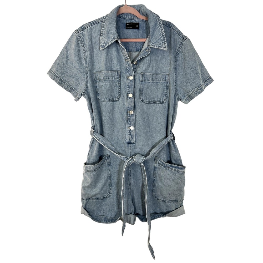 Asos Design‎ Utility Casual Chic Relaxed Fit 90s Denim Short Sleeve Romper 10